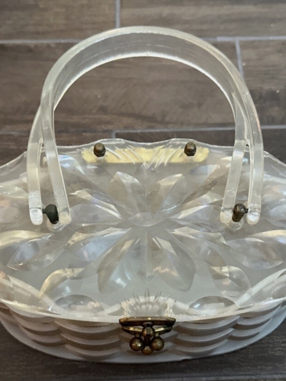 Vintage 1950s Lucite Woven Iridescent Opal Oval Purse Pocketbook 8” x 4” - Picture 2 of 16